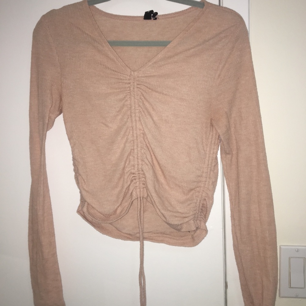 Ruched front shirt with adjustable string
